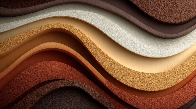 Textured Layered Waves of Earth Tones: A close-up photograph captures a series of wavy, textured layers in a range of earthy hues, evoking a sense of natural patterns and organic forms.