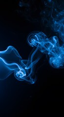 Fototapeta premium smoke is illuminated with soft, fostering an air of intrigue blue smoke against a dark background. wallpaper, shadowy space shrouded in blue haze