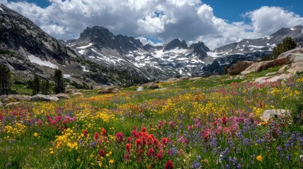 Fototapeta premium Mountain meadow vibrant flowers