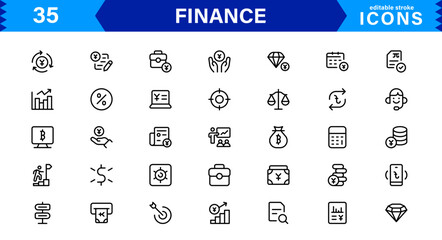 Finance Icon Pack – Premium Vector Line Symbols for Banking, Cryptocurrency, Accounting, Investing, Budgeting, and Digital Financial