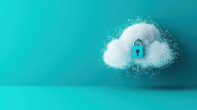 Cloud Networking Cloud Security Encryption Privacy Modern depiction of a cloud with privacy locks and data flow, ensuring encryption and secure information transfer.