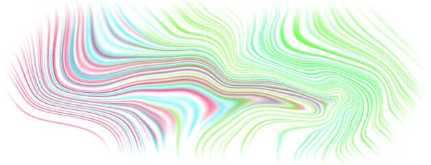 Obraz premium Wavy fluid abstract lines in green, cyan, and pink gradient with motion effect on transparent backdrop, graphic design overlay element