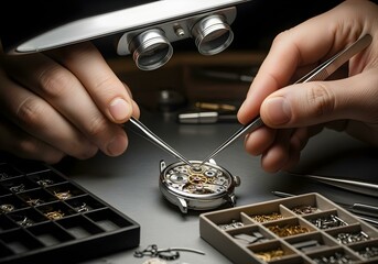 A watchmaker's hands assembling the intricate mechanism of a luxury watch.