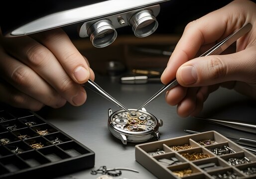 A watchmaker's hands assembling the intricate mechanism of a luxury watch.