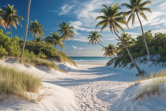 Stunning Coastal Paradise Banner Showcasing White Sandy Beaches and Swaying Palm Trees Perfect for Summer Vacations