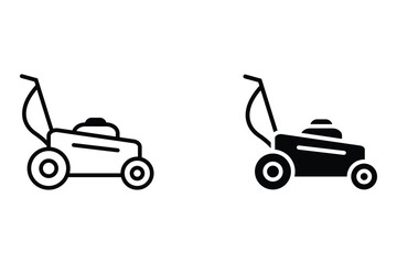 Naklejka premium Lawn Mower Icon set. Black and White Vector Illustration. Lawn Mower. Home Appliances Concept, vector eps