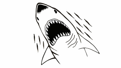 Aggressive Shark Mouth Wide Open – Black and White Vector Illustration
