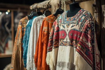 Native American fashion collection display featuring cultural elements with modern aesthetic in professional presentation showcasing heritage-inspired design concept and innovation