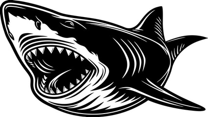 Angry Shark Attack Illustration – Bold Black and White Vector Design