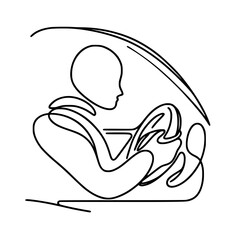 Fototapeta premium Abstract figure driving a car in single line outline vector style 