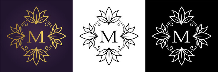 Letter M Luxury Floral Monogram Logo Template (17)