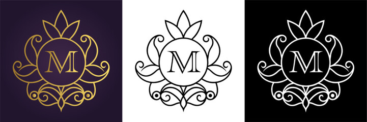 Naklejka premium Letter M Luxury Floral Monogram Logo Template (18)