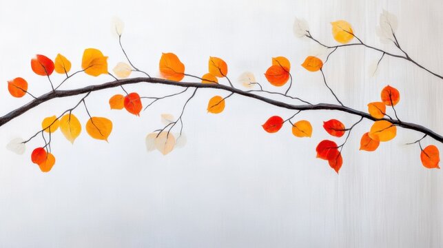 Autumn magic captured in gentle branches with golden and red leaves swaying softly in the breeze - Powered by Adobe