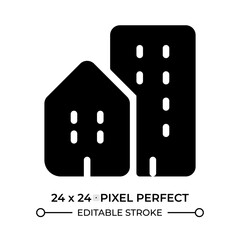 City house glyph ui icon. Urban architecture, housing. Modern residence. Building, construction. Black solid silhouette symbol vector. User interface element isolated, pixel perfect