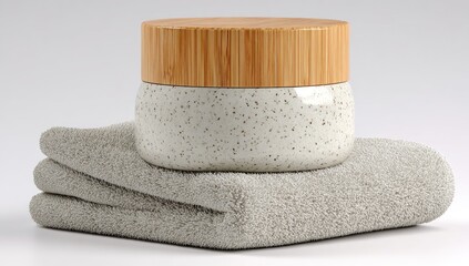 Cream jar atop folded towel