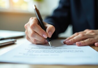 Businesswoman signing a contract at her office desk