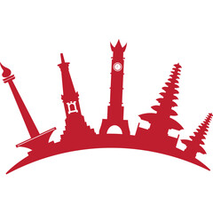 Indonesian Building Monuments Silhouette