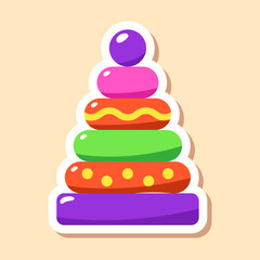 Kawaii multicolored pyramid. Children's sticker drawn in bright neon colors.