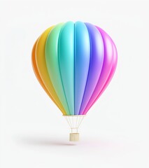 3D colorful animated hot air balloon icon, colorful soft color gradient, white background, translucent glass texture, C4D rendering style, studio lighting, minimalist art, high resolution photography,
