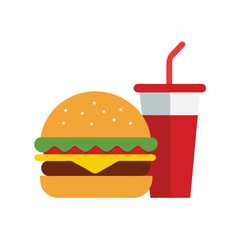 Flat Icon of a Burger and Soda