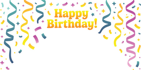 Happy Birthday Confetti Banner – Colorful Celebration Vector on Transparent Background

