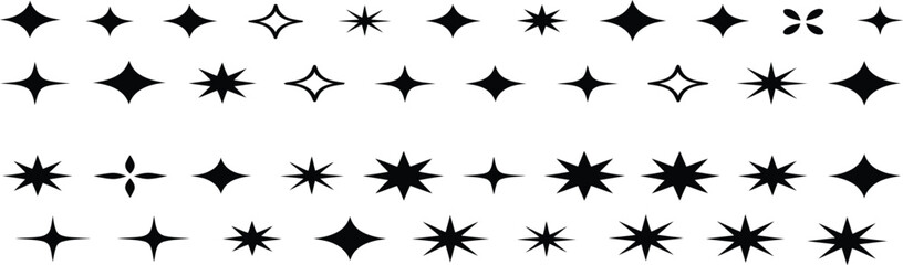 Obraz premium Illustration of various star shapes arranged in rows on a white background design element vector