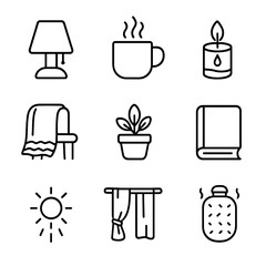 Vector desk closed icons dim cozy small candle book mug icon steam