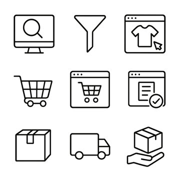Truck page process shopping icon vector browse product cart icons filter confirm