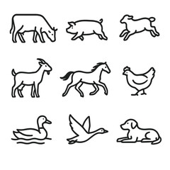 Animal vector pig icon galloping sheep pecking icons swimming farm grazing cow