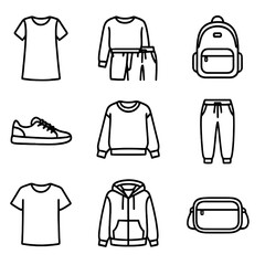 Vector wear dress jogger slouchy pants zip icon set urban shoes icons