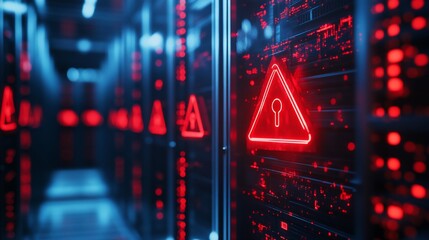 Cybersecurity Alert: Data Breach Warning in Server Room Environment