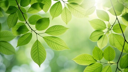 Fototapeta premium Sunlight filters through vibrant green leaves on tree branches in a forest