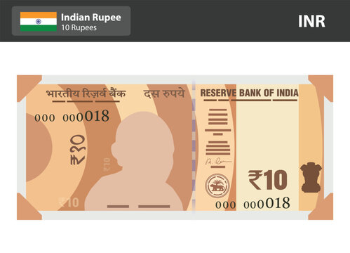 Vector Illustration of Indian 10 Rupee Currency Note, Flat Style INR ₹10 Bill for Economy, Finance, Transaction and Educational Graphic Content