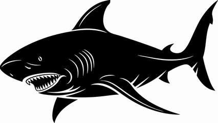 Aggressive Shark Silhouette Illustration – Black Ocean Predator Vector Art