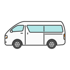 イラスト素材：バン・商用車・白のワゴン車（ハイルーフモデル）