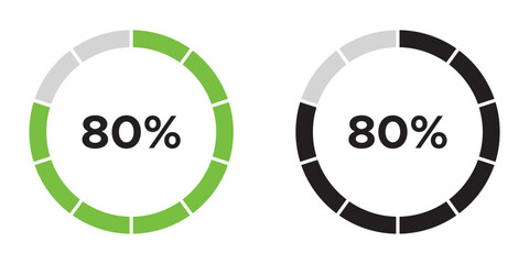 Loading circles and progress circles from 0 to 100 percent. loading bar circle. solid and line icon set. vector illustration. eps file.