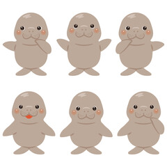 指さしをするジュゴンのキャラクターイラストセット