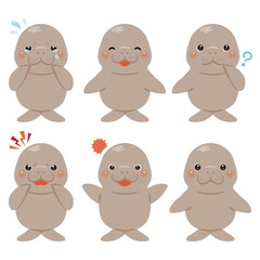 ジュゴンのキャラクターイラスト　表情セット
