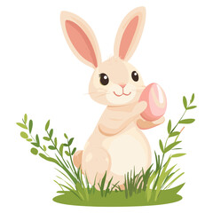 Obraz premium Rabbit holding easter egg illustration bunny grass vector
