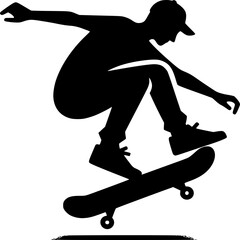 Skateboarding Silhouette: A dynamic vector silhouette of a skateboarder performing a mid-air trick, embodying the freedom and energy of extreme sport.