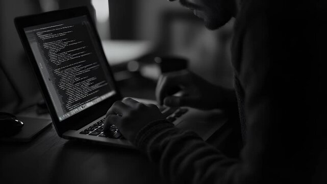 Person working on a laptop displaying code