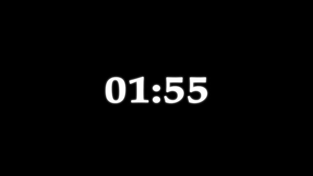2 minutes or 120 second countdown timer animation . Numbers of minute on the clock changing continuously in time-lapse on black background.