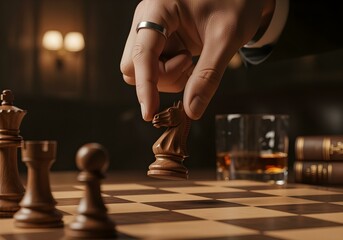 A hand making a strategic move in a game of chess