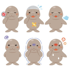 様々な状態のジュゴンのキャラクターイラストセット