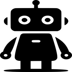Obraz premium Cute Robot Icon: A simple, clean design featuring a friendly robot with a box-shaped head, big eyes, and antenna, ideal for technology, innovation, and future concepts.