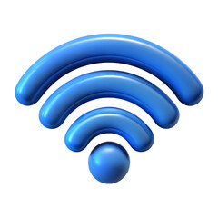 Blue Wireless Internet WiFi Connection Signal Icon 3D Rendered Illustration on Transparent
