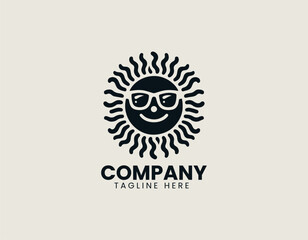 Fototapeta premium Vibrant Summer Bank Holiday Sun with Sunglasses Relaxing Vacation Vector Logo Design