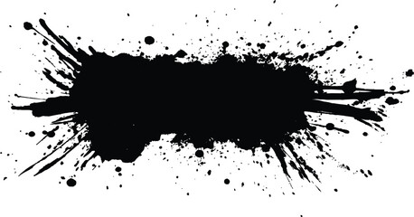 Abstract black in splash, paint, brush strokes, stain grunge isolated on white background. Black stroke messy on a transparent background.