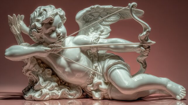 A cherubic cupid statue, poised