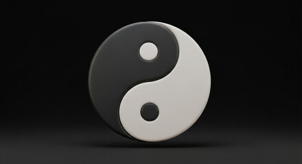 A three-dimensional yin and yang symbol, rendered in black and white against a dark background.